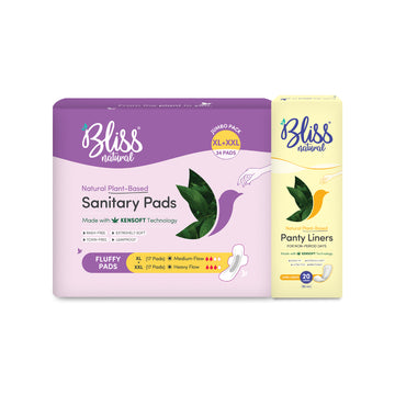 Bliss Natural Plant-Based Sanitary Pads | Mix (XL and XXL) + Bliss Natural Plant-Based Long  Panty Liners (20 Liners)